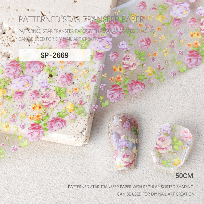 Wholesale Nail art starry sky paper transfer paper stickers palace rose flower transfer paper starry sky stickers rose flower starry sky stickers